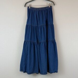 Women's Blue 100% Cotton Denim Tiered Skirt Size Medium